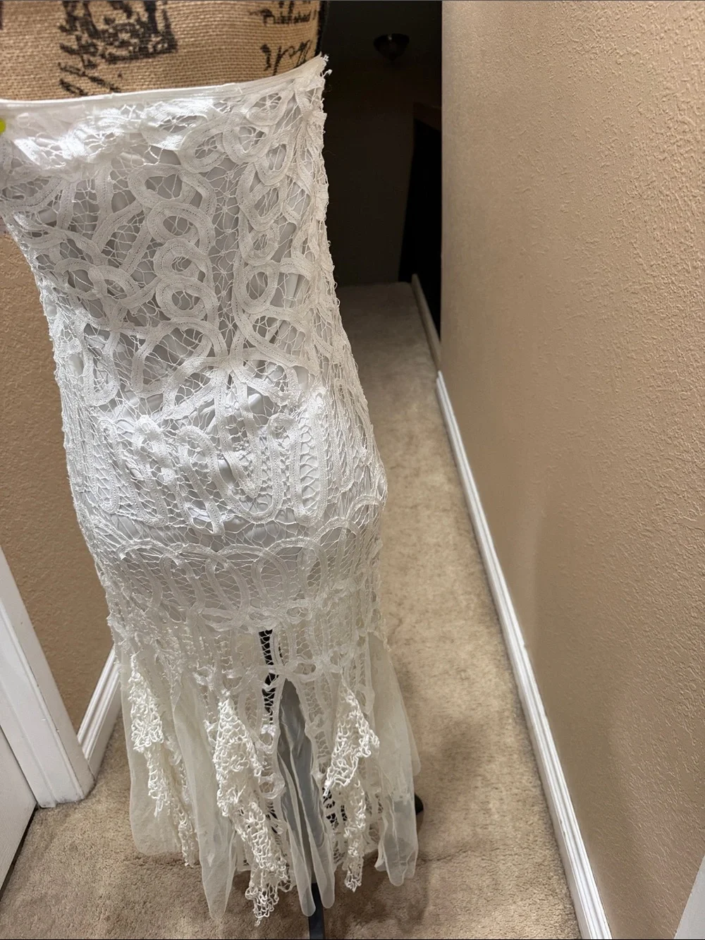Free People Ivory Strapless Crochet Fringe Maxi Dress